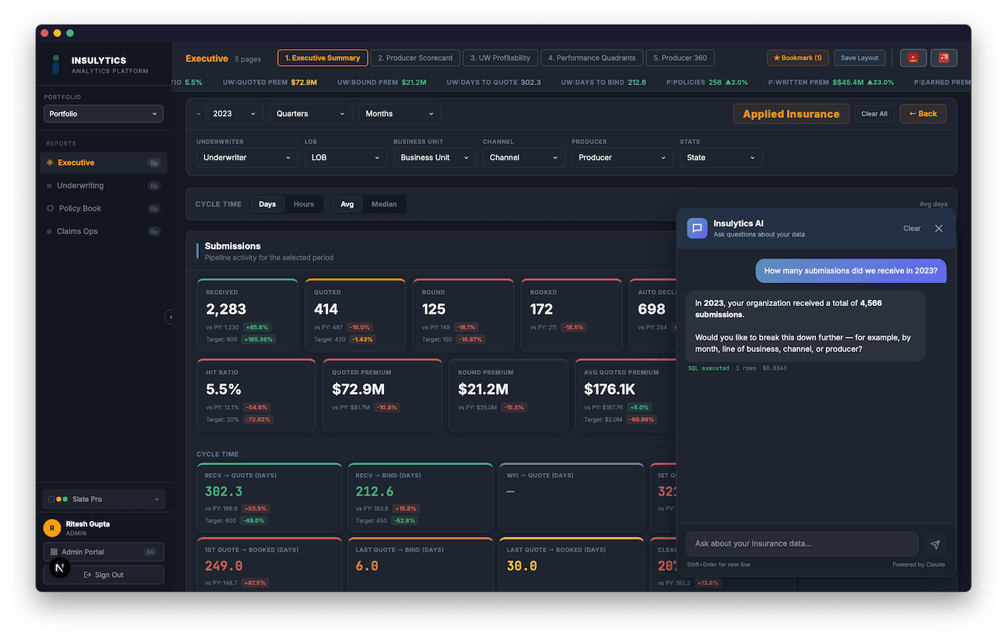 Insulytics AI — ask questions about your insurance data directly from the dashboard